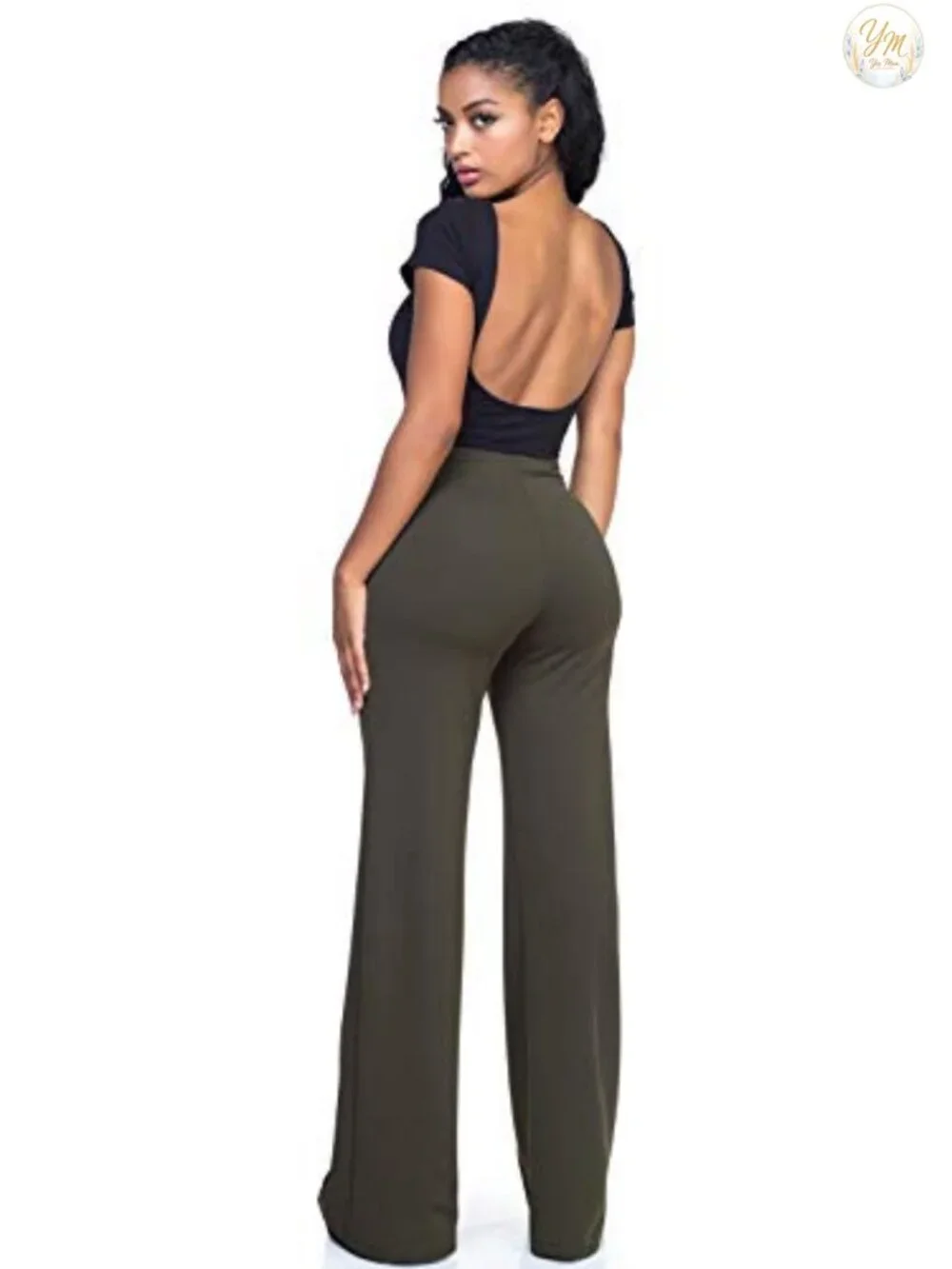 Wide Leg High Waist Dress Pants Stretch Pull On Work Casual Slacks